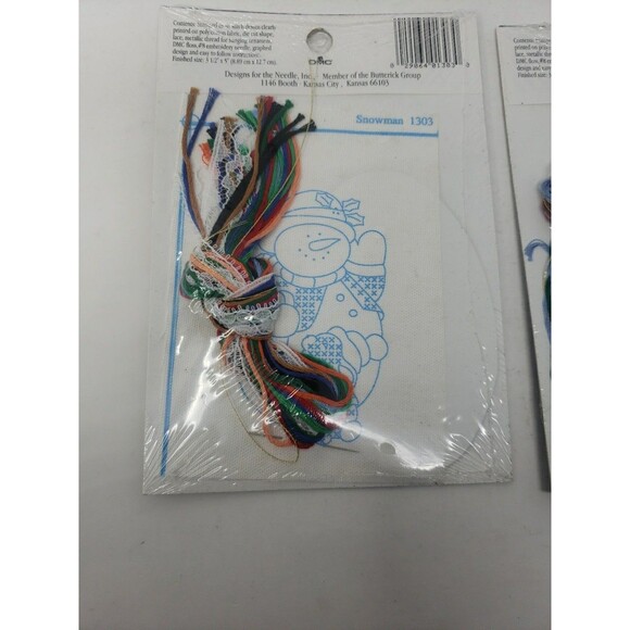 Lace Ornament Kits Stamped VTG 1990s Designs for the Needle Church Snowman NOS - Picture 9 of 16